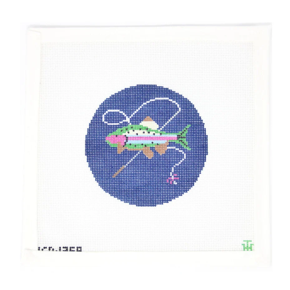 Fish with Rod on Blue Ornament