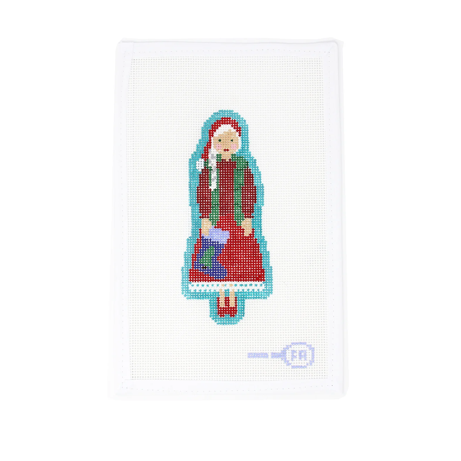 Mrs. Claus with Needlepoint Stocking
